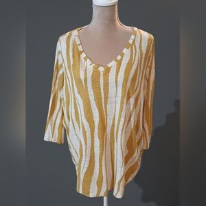 Rachel Zoe 100% Linen Plus Size Yellow White Zebra Print 2x Artsy Abstract Woman
